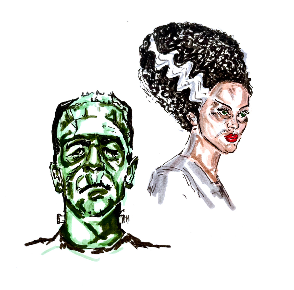 FRANKENSTEIN & BRIDE framed print (8x8)
