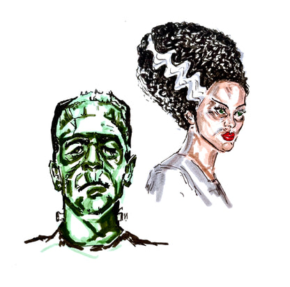 FRANKENSTEIN & BRIDE framed print (8x8)