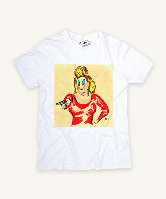 DIVINE Pink Flamingos T-shirt on ivory background with natural shadow
