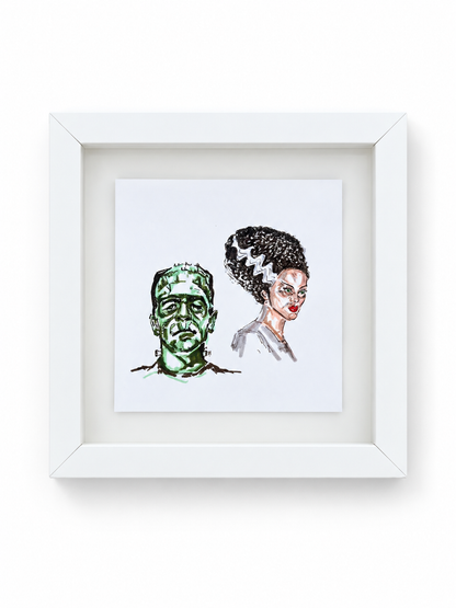 FRANKENSTEIN & BRIDE bundle — white framed print