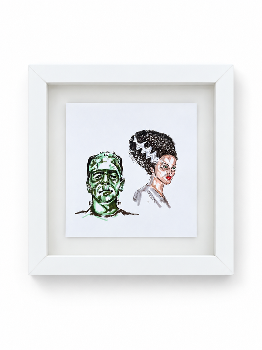 FRANKENSTEIN & BRIDE bundle — white framed print
