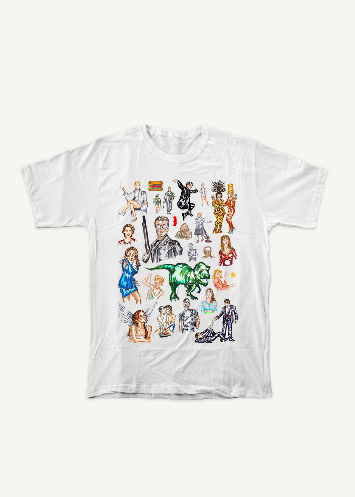 90s Movies! T-shirt design 1 on ivory background with soft shadow