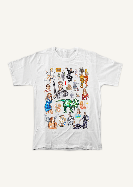 90s Movies! T-shirt design 1 on ivory background with soft shadow