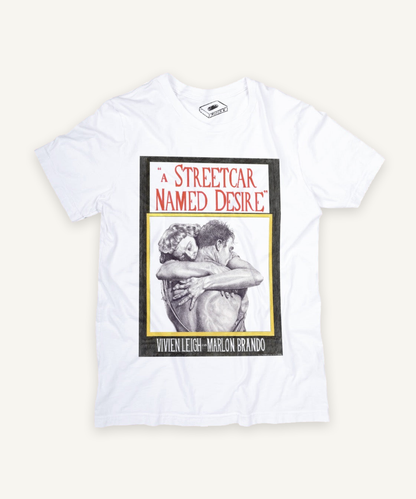 a streetcar named desire T-shirt on ivory background with natural shadow