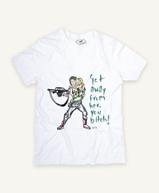 aliens T-shirt on ivory background with natural shadow