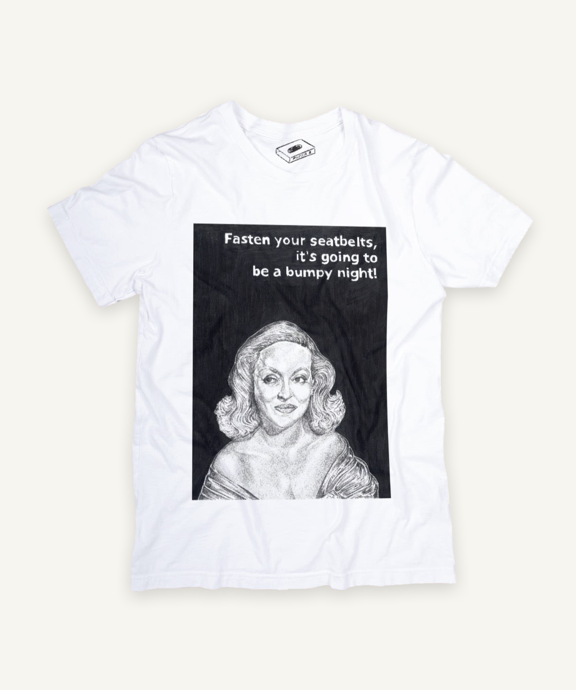 all about eve T-shirt on ivory background with natural shadow