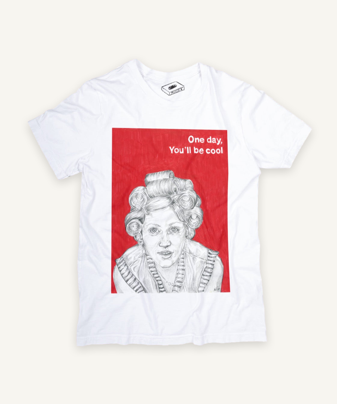 almost famous T-shirt on ivory background with natural shadow