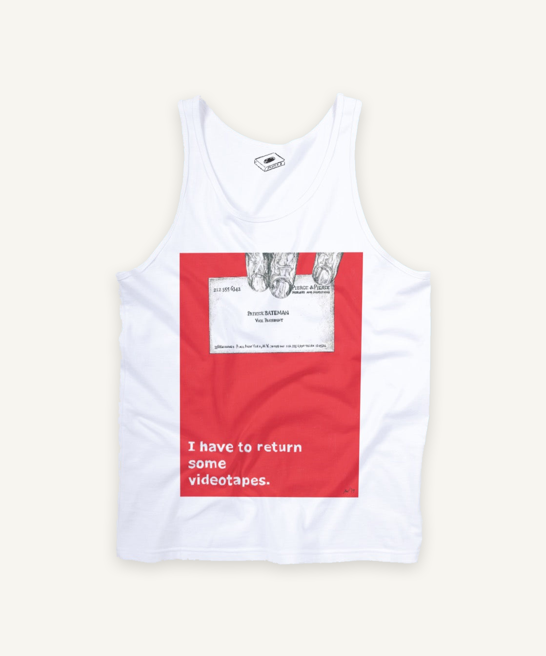 AMERICAN PSYCHO tank tank top on ivory background with natural shadow