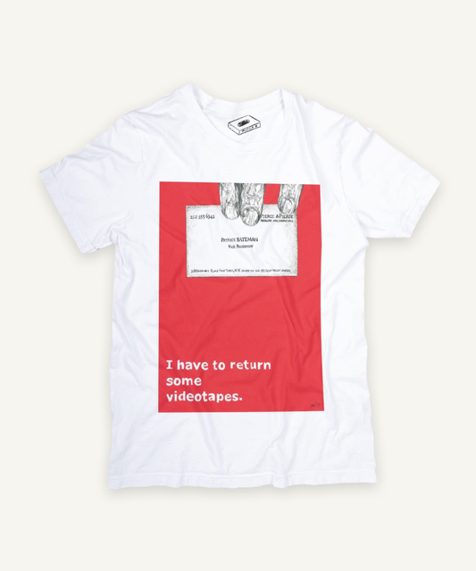 american psycho T-shirt on ivory background with natural shadow