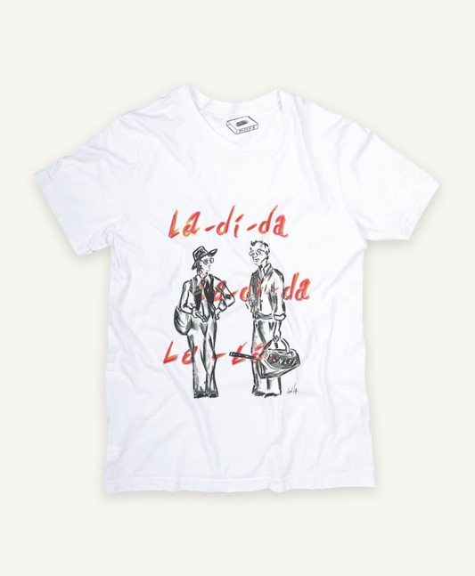 annie hall T-shirt on ivory background with natural shadow
