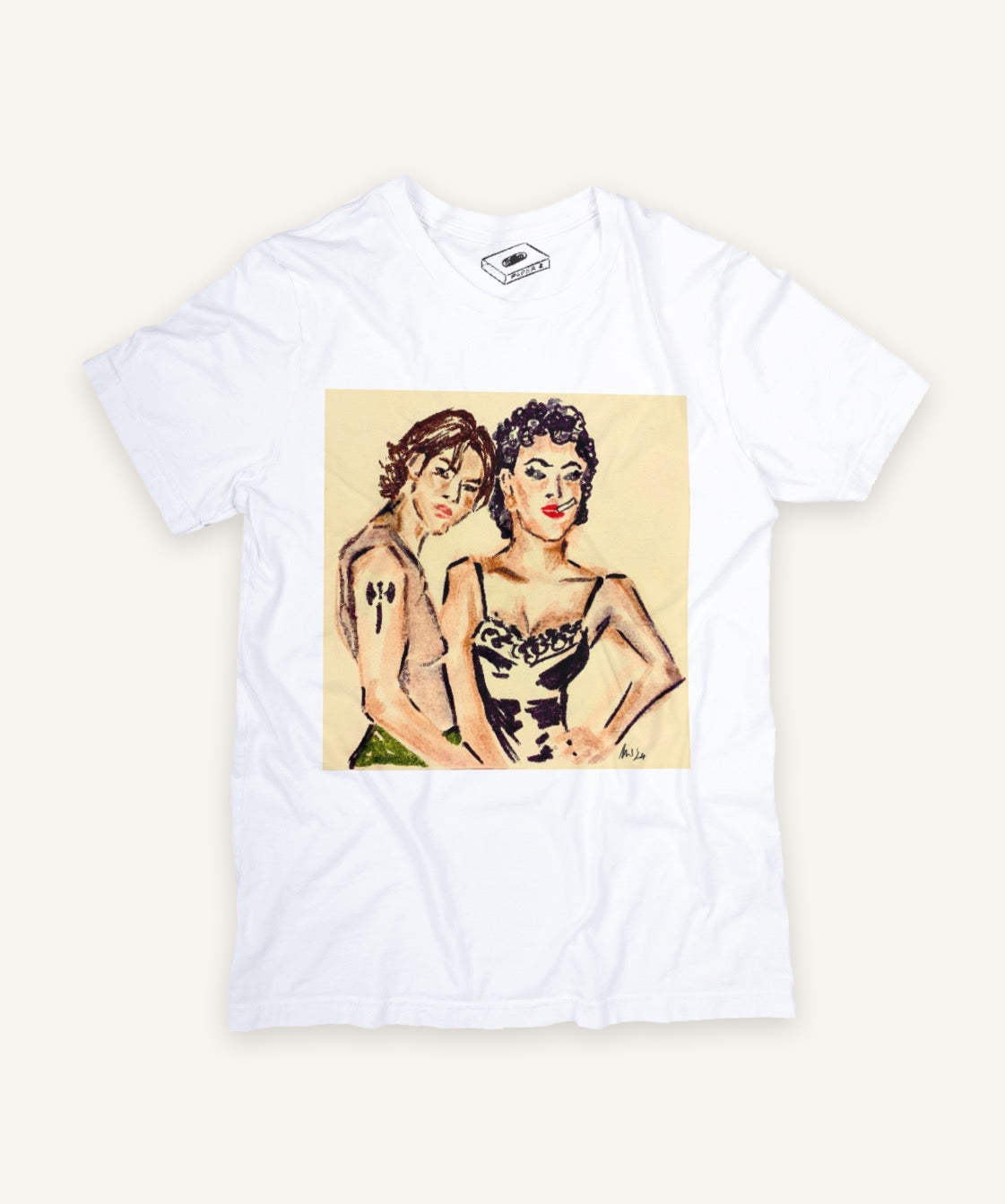 bound T-shirt on ivory background with natural shadow