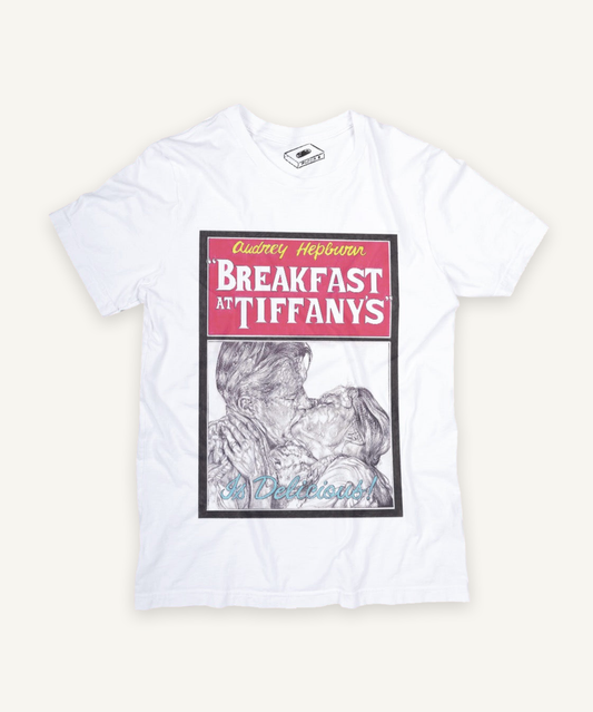 breakfast at tiffanys T-shirt on ivory background with natural shadow