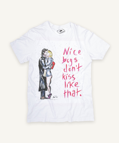 bridget jones diary T-shirt on ivory background with natural shadow
