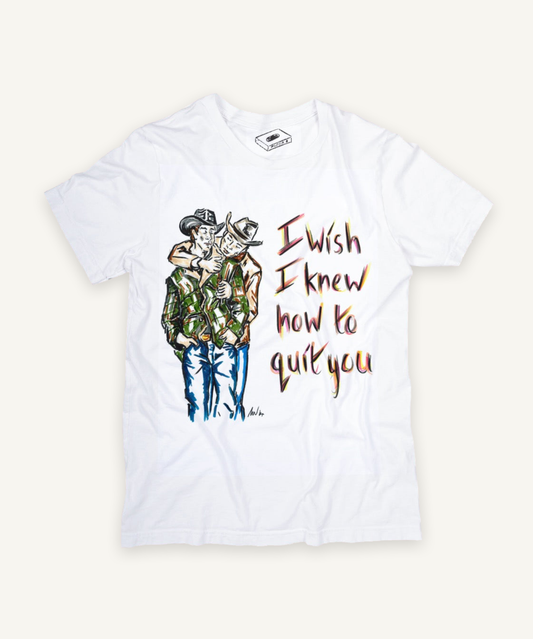 brokeback mountain line drawing T-shirt on ivory background with natural shadow
