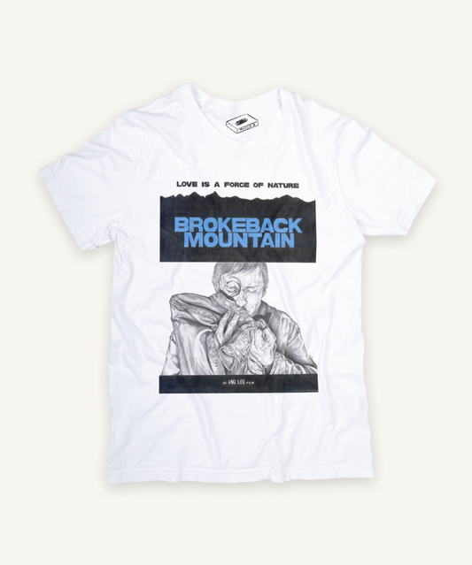 brokeback mountain T-shirt on ivory background with natural shadow