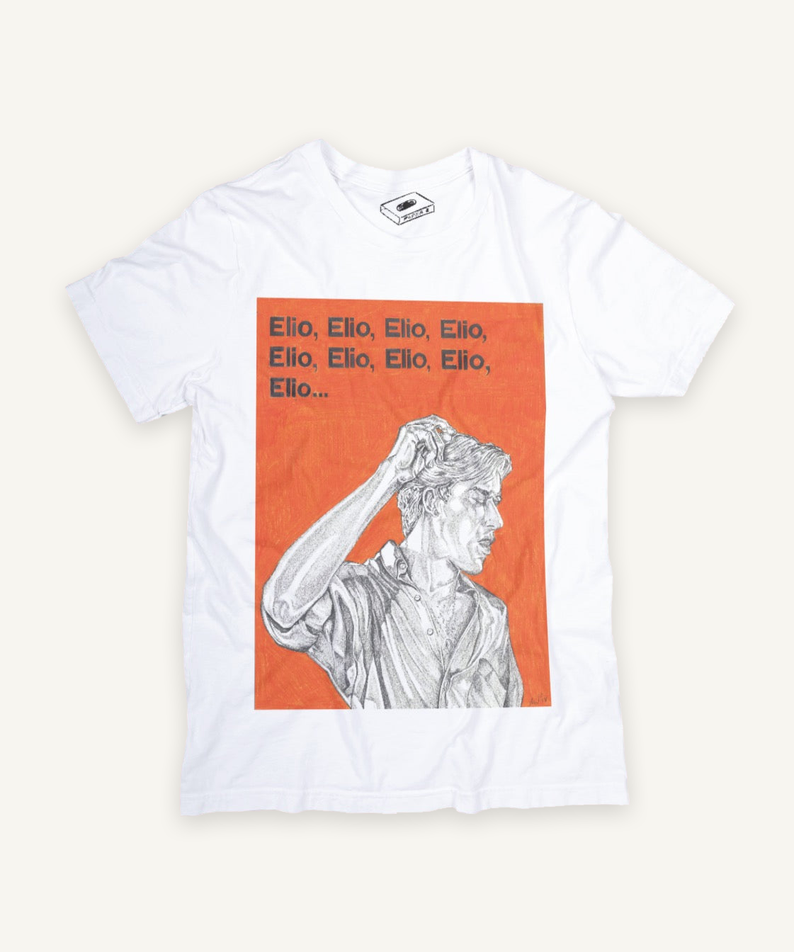 call me by your name elio T-shirt on ivory background with natural shadow