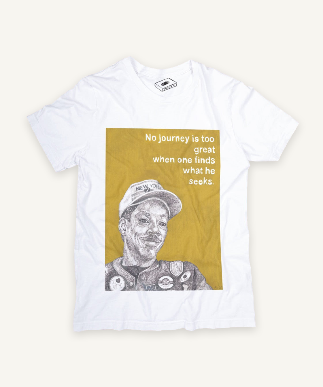 coming to america T-shirt on ivory background with natural shadow