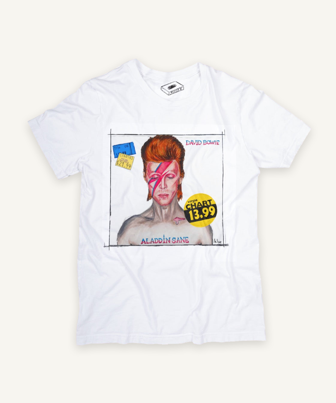 david bowie T-shirt on ivory background with natural shadow