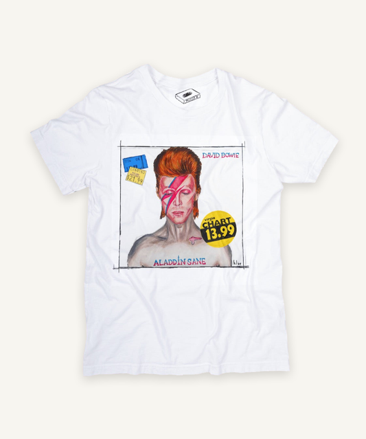 david bowie T-shirt on ivory background with natural shadow