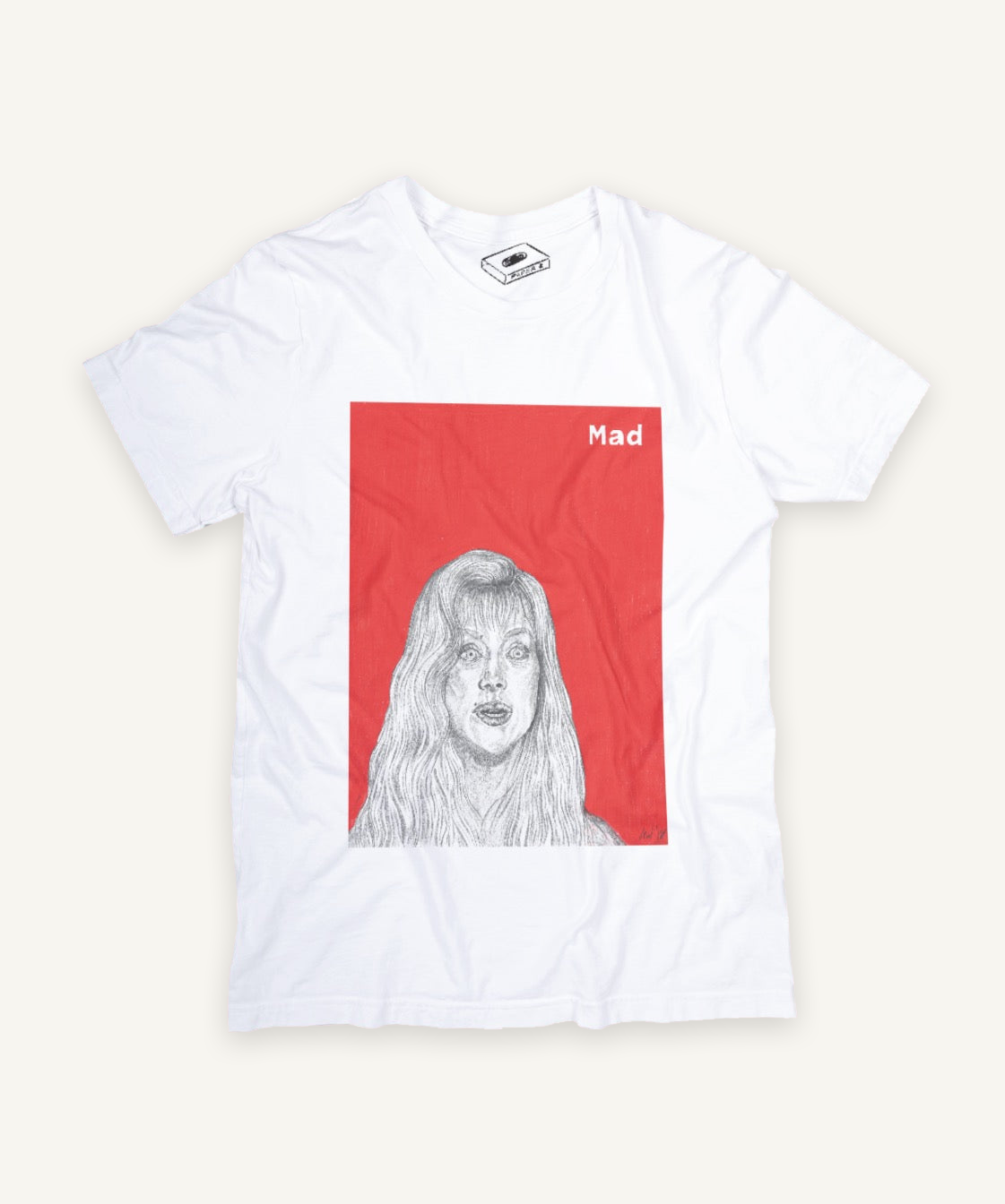 death becomes her mad T-shirt on ivory background with natural shadow