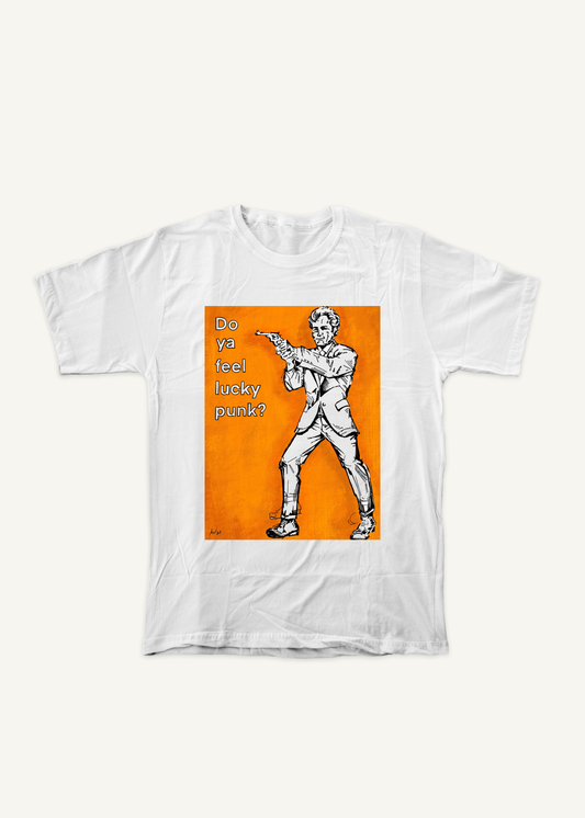 DIRTY HARRY T-shirt on ivory background with natural shadow