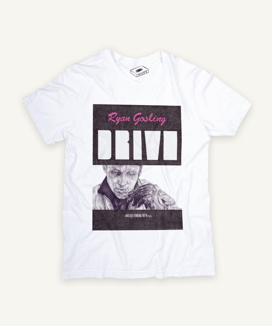 drive T-shirt on ivory background with natural shadow