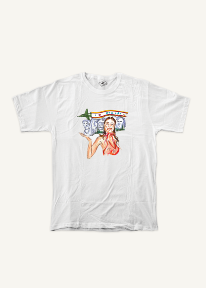 DROP DEAD GORGEOUS T-shirt on ivory background with natural shadow