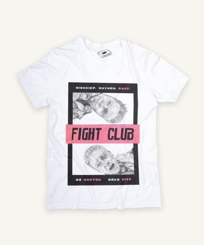 fight club T-shirt on ivory background with natural shadow