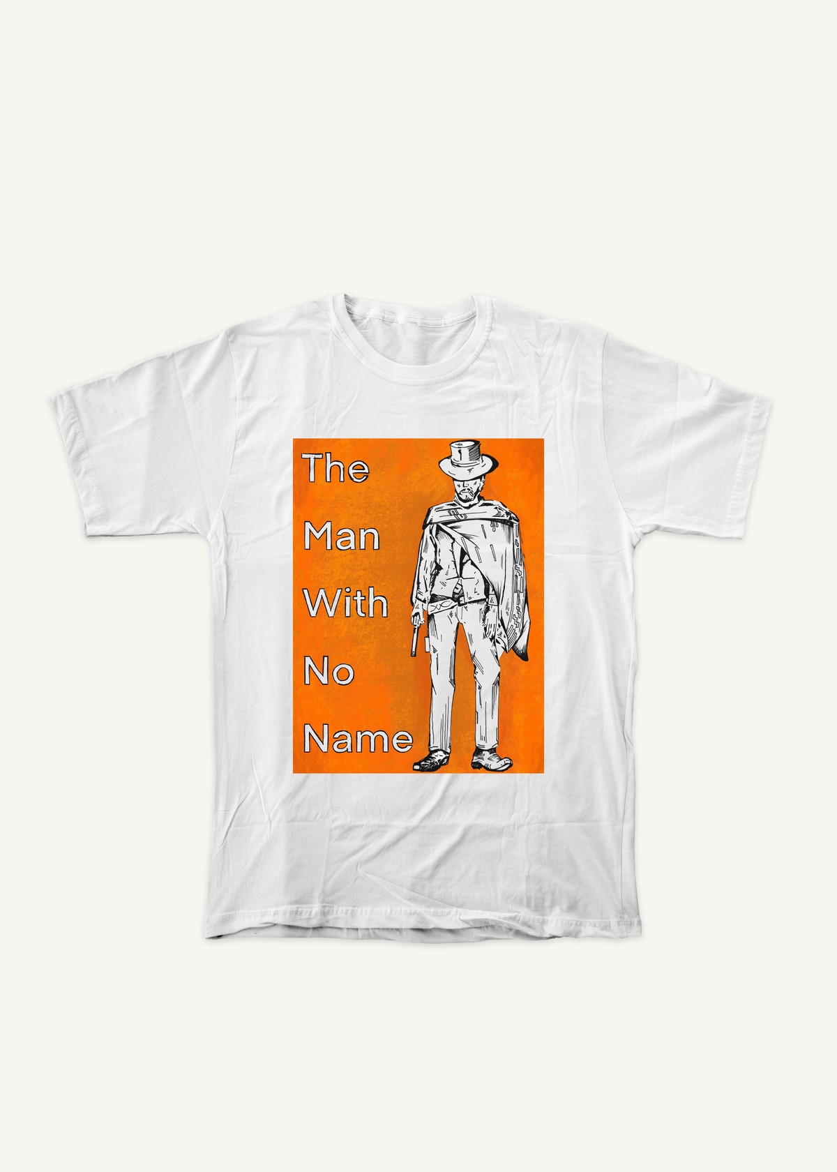 For A Few Dollars More T-shirt on ivory background with natural shadow