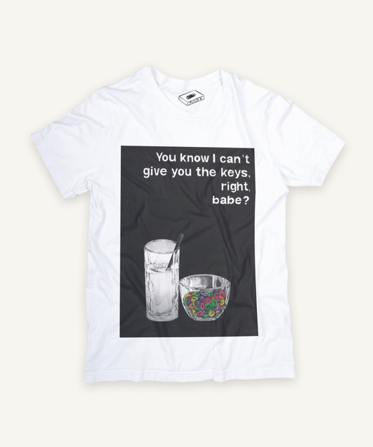 get out T-shirt on ivory background with natural shadow
