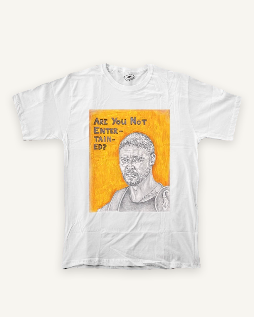 gladiator T-shirt on ivory background with natural shadow