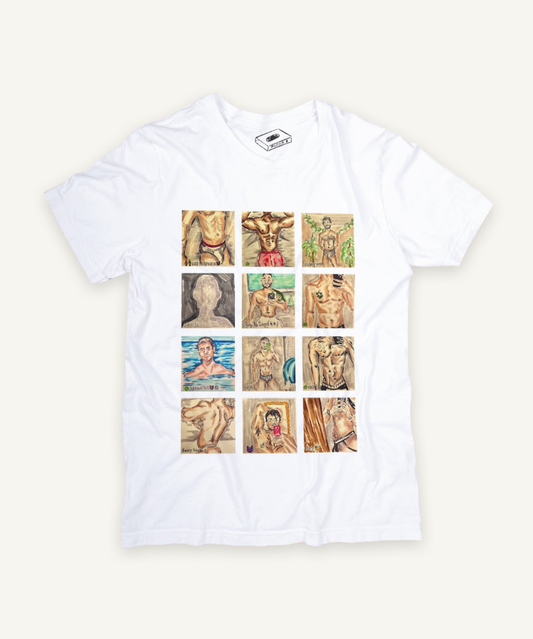 the white lotus tanya T-shirt on ivory background with natural shadow