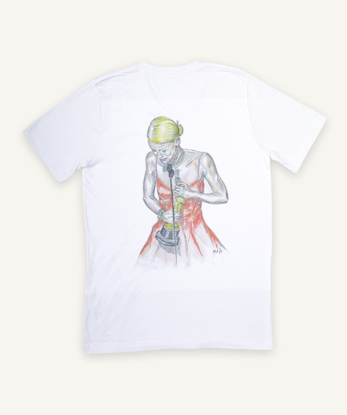 gwyneth paltrow T-shirt on ivory background with natural shadow