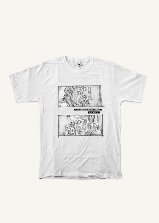 HEATED RIVALRY T-shirt on ivory background with natural shadow