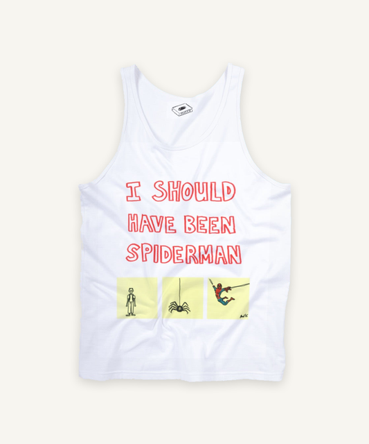 I SHOULD HAVE BEEN SPIDERMAN tank tank top on ivory background with natural shadow