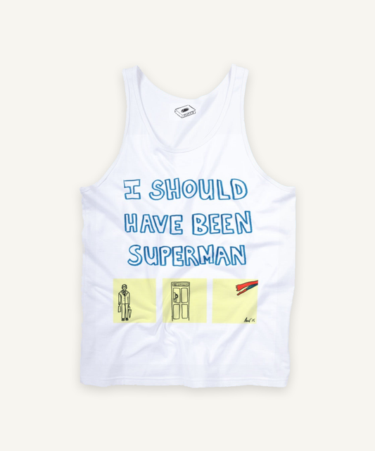 I SHOULD HAVE BEEN SUPERMAN tank tank top on ivory background with natural shadow