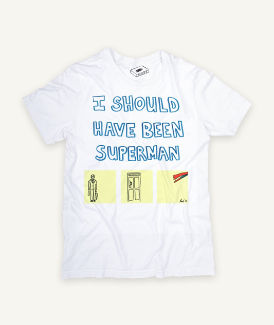 i should have been superman T-shirt on ivory background with natural shadow
