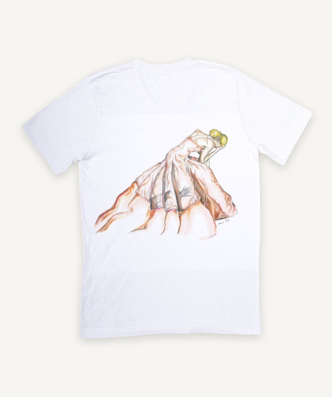 jennifer lawrence T-shirt on ivory background with natural shadow