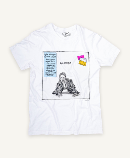 kylie minogue T-shirt on ivory background with natural shadow