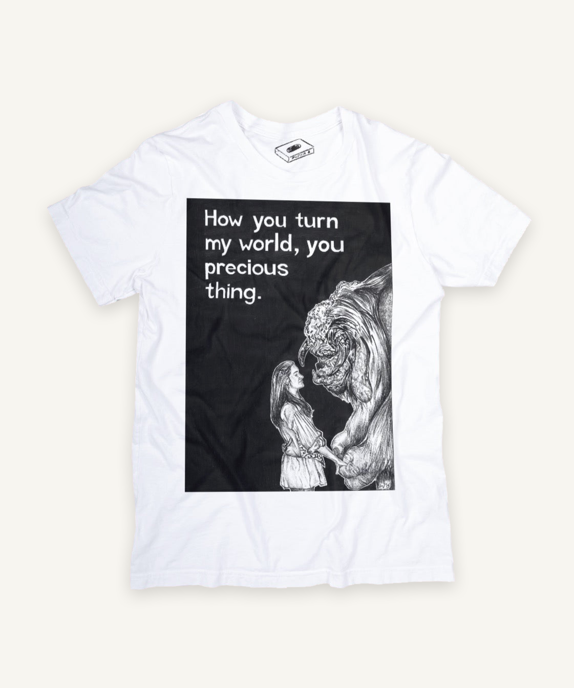labyrinth T-shirt on ivory background with natural shadow