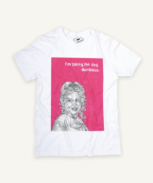 legally blonde T-shirt on ivory background with natural shadow
