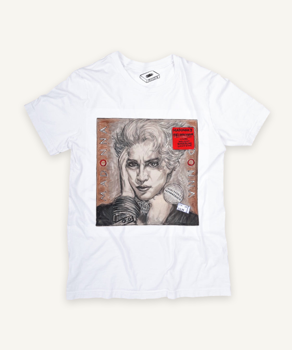 madonna T-shirt on ivory background with natural shadow