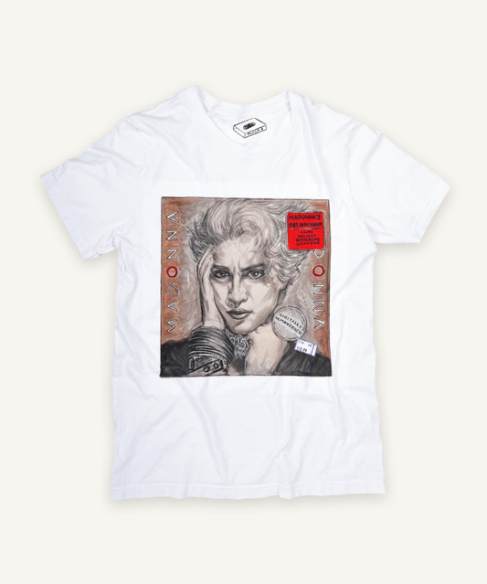 madonna T-shirt on ivory background with natural shadow
