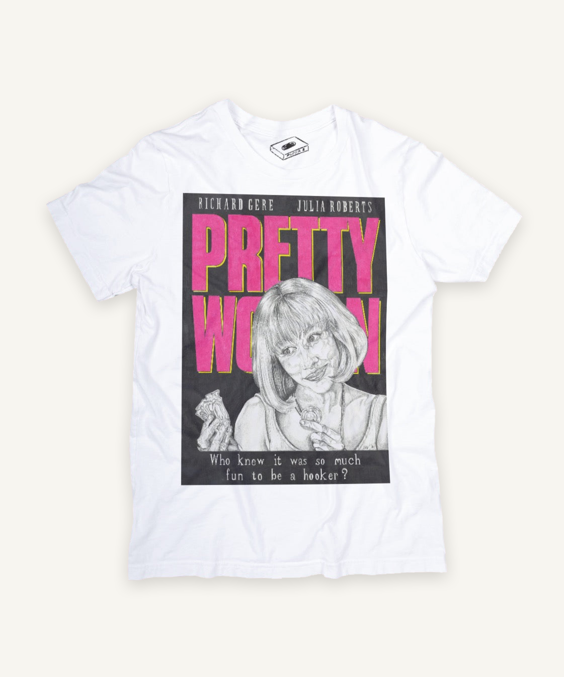 pretty woman T-shirt on ivory background with natural shadow