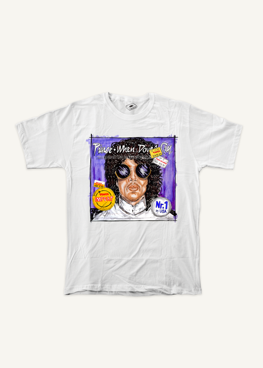 PRINCE T-shirt on ivory background with natural shadow