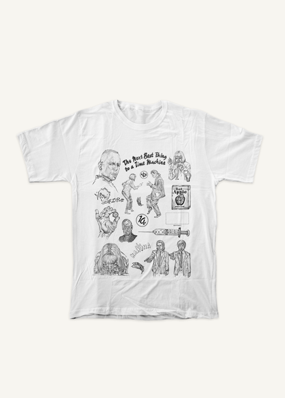 PULP FICTION compilation T-shirt on ivory background with natural shadow