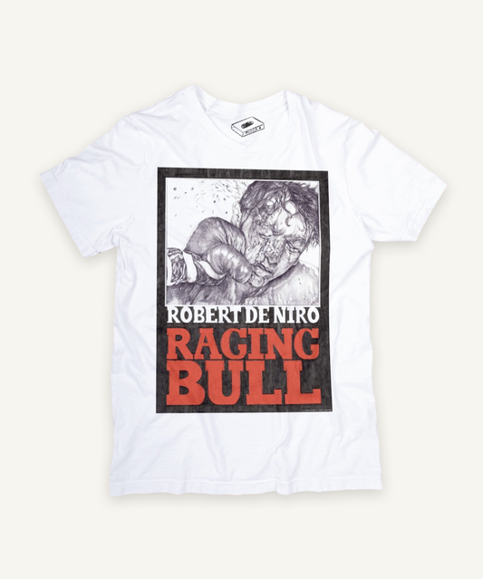 raging bull T-shirt on ivory background with natural shadow