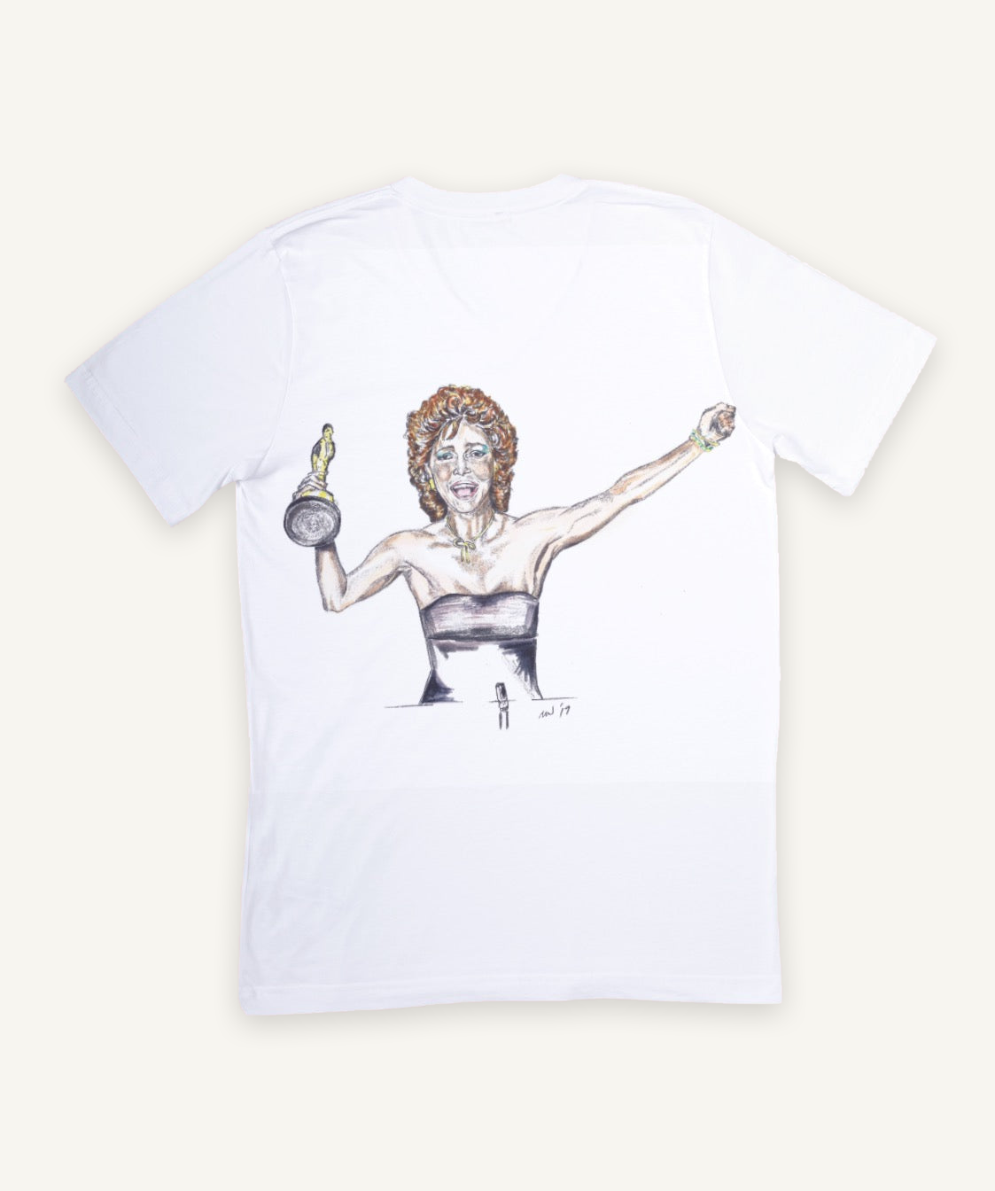 sally field T-shirt on ivory background with natural shadow