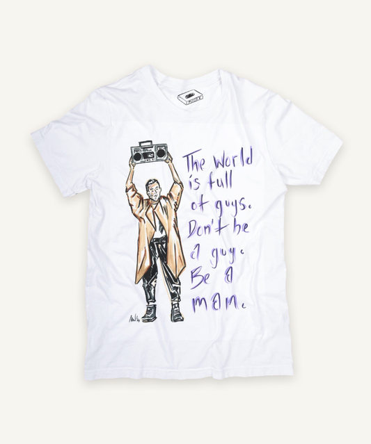 say anything T-shirt on ivory background with natural shadow