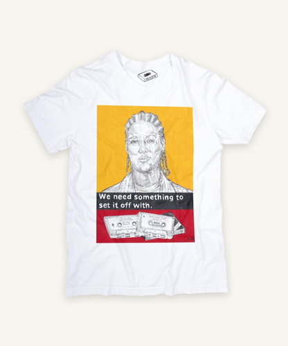 set it off T-shirt on ivory background with natural shadow